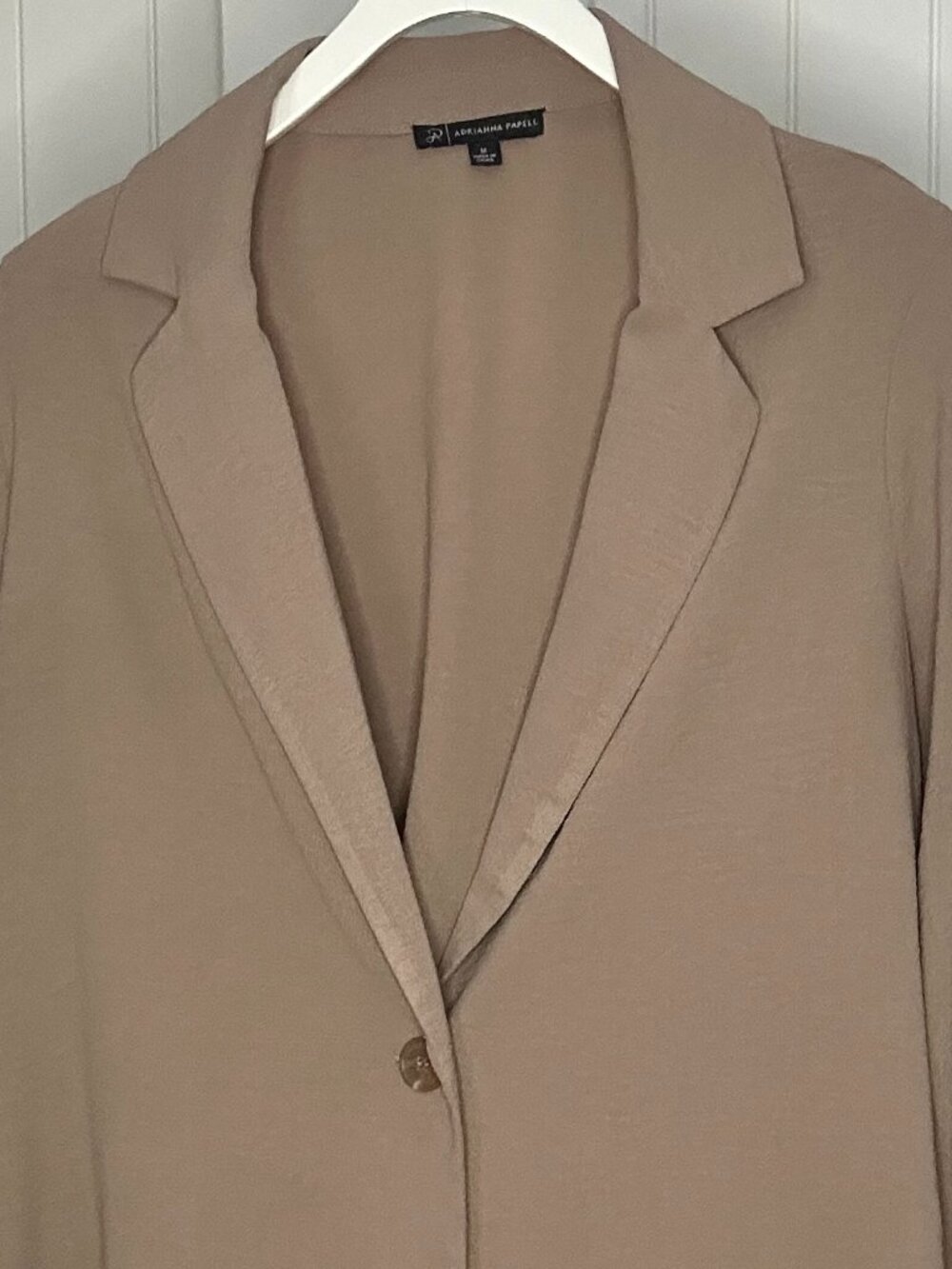 Adrianna Papell Taupe Ruched-Sleeve Blazer | size medium
